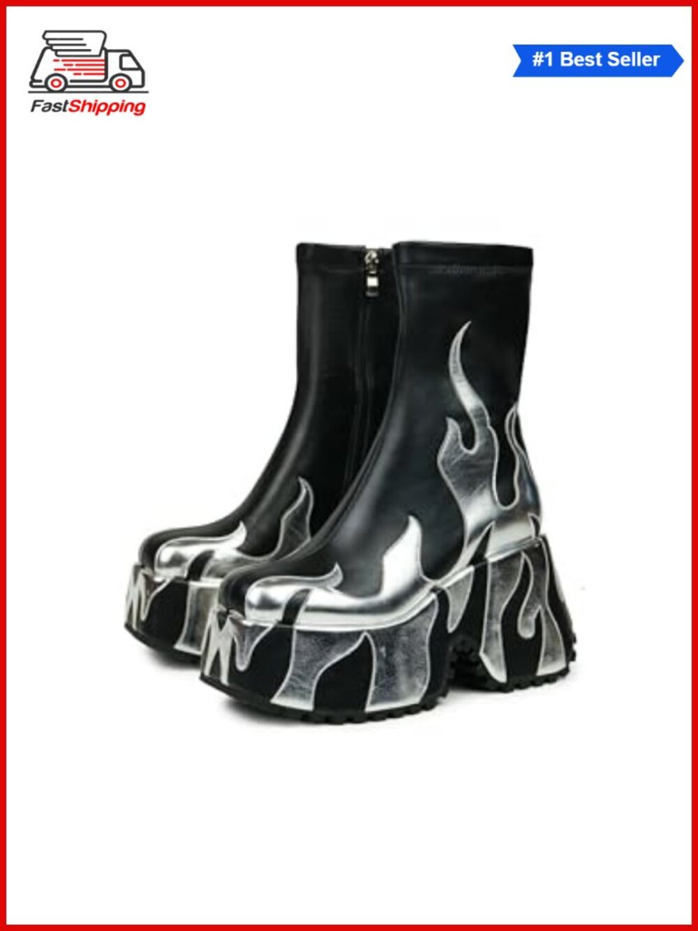 Faux Leather Chunky Sole Ankle Boots with Zipper Closure and Round Toe